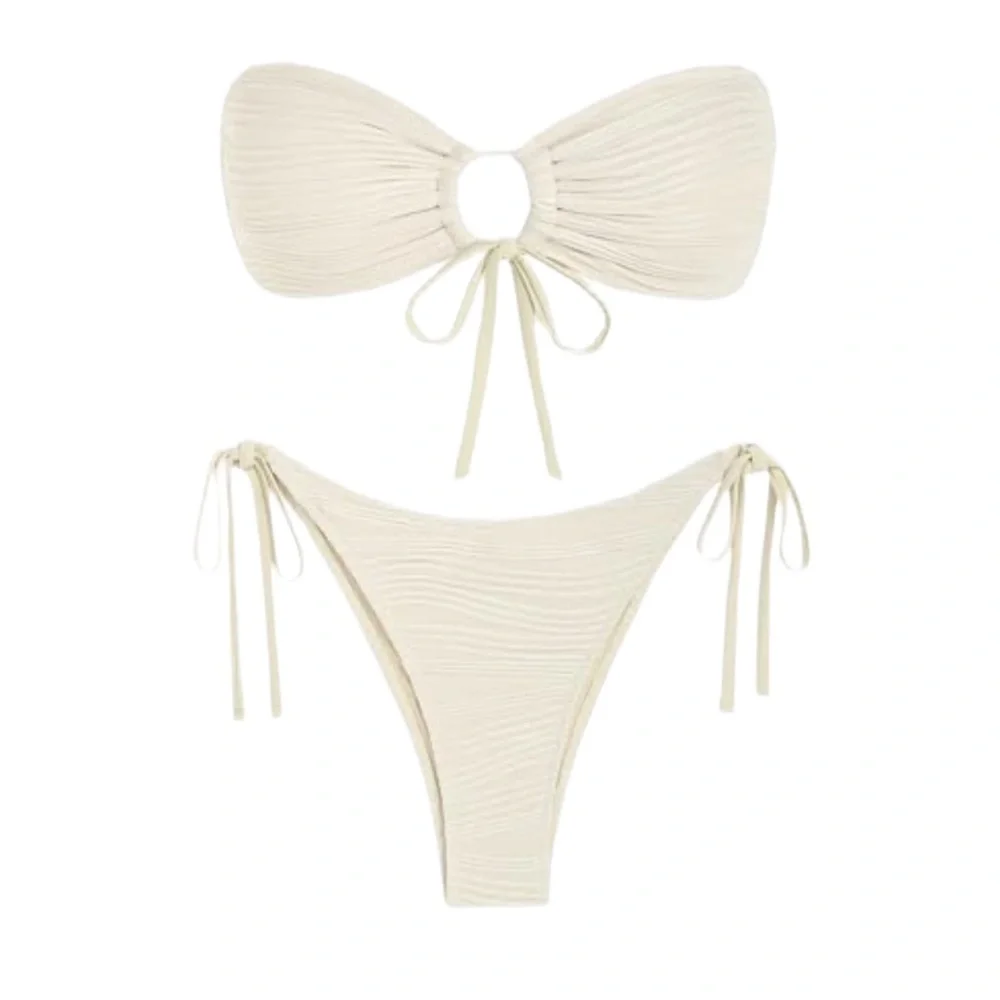 NWT ZAFUL Beige Textured‎ O-Ring Bikini- Small